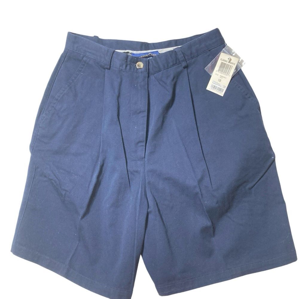 NWT Charter Club Shorts Womens Sz 10 High Rise  Blue Womans‎ Front Pleat new